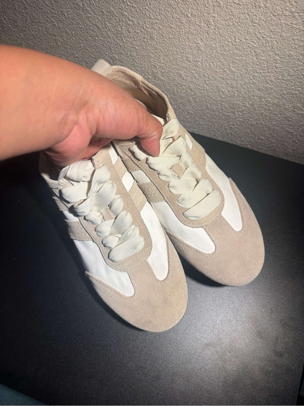 Free People Neutral Suede & White Lace-Up Sneakers